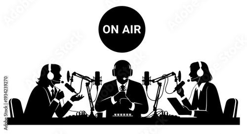 Three People Broadcasting Live on Radio.