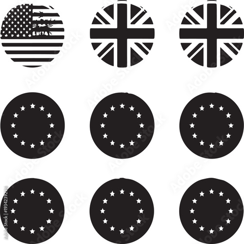Set of 7 country flags and symbols vector