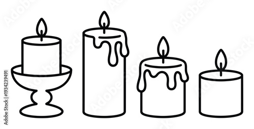 Candle Set Simple Black Outline Vector Illustration