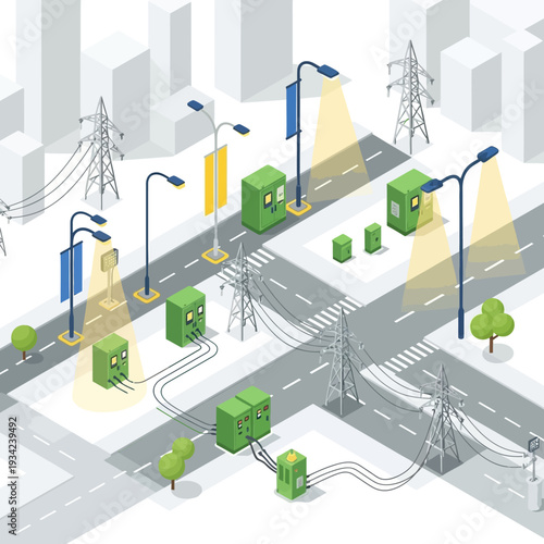 Smart City Infrastructure with Green Energy and Street Lighting.