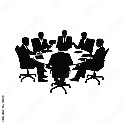 Business team meeting around a conference table in a corporate office setting