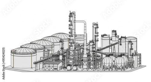 Industrial Plant Technical Line Drawing.