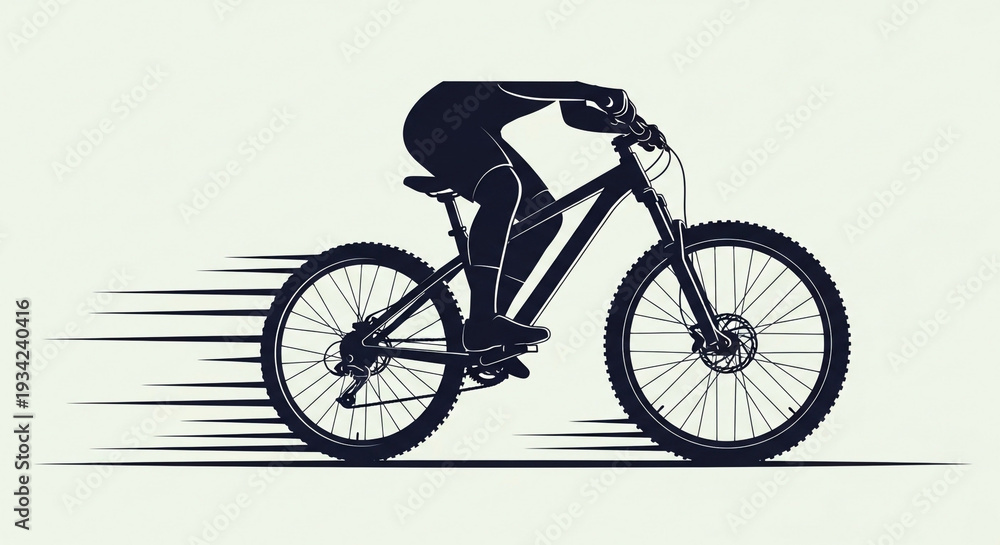 Naklejka premium Cyclist riding mountain bike at high speed with motion blur
