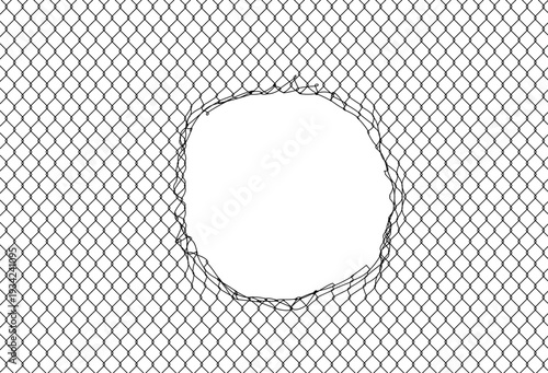 Broken metal mesh on a white background