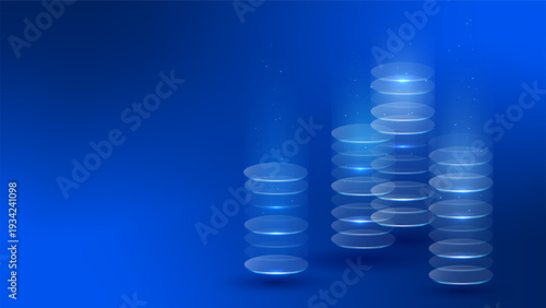 Futuristic blue abstract background with floating discs