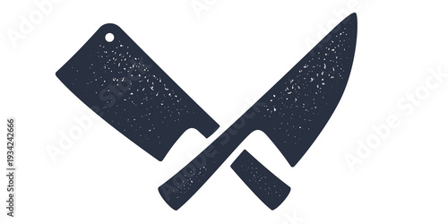 Professional butcher knife, meat cleaver icon for your craft branding. This butcher knife set represents high quality tools. Each butcher knife features a unique grunge texture. Vector Illustration