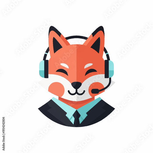 Cute Fox Mascot with Headset and Tie.