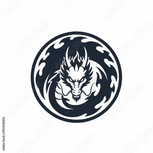 Wallpaper Mural Fierce Dragon Head in Circular Tribal Design. Torontodigital.ca