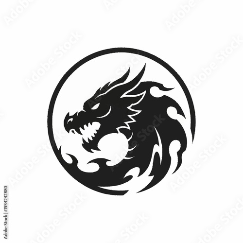 Wallpaper Mural Fierce Dragon Head Logo Design with Flame Elements. Torontodigital.ca