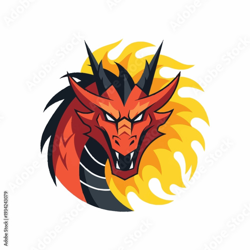 Wallpaper Mural Fierce Red Dragon Head with Fiery Mane Illustration. Torontodigital.ca