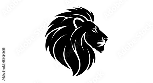 Majestic Lion Head Profile Silhouette with Detailed Mane Illustration.