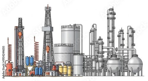 Industrial Refinery Plant Equipment Illustration.