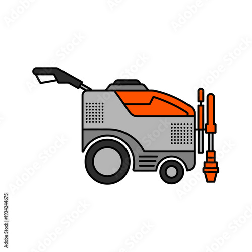 Floor scrubber machine with cleaning tools on white background
