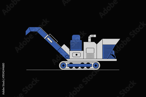 Industrial wood chipper machine with conveyor belt and cutting blades for logging operations