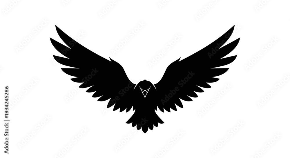 Obraz premium Majestic Raven Silhouette with Open Wings on White Background.