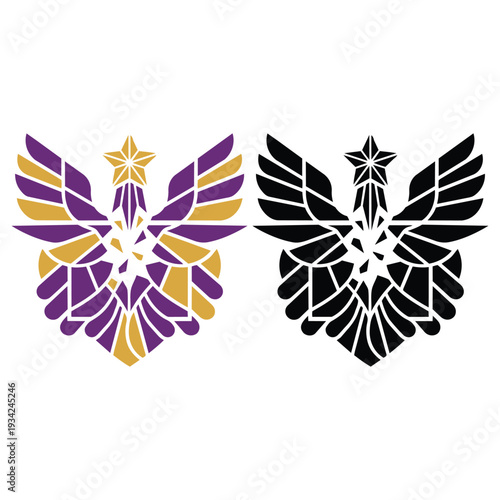 Geometric Phoenix Crest Emblem in Purple, Gold, and Black Variants Representing Rebirth, Power, and Aspirational Excellence