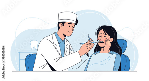 Dentist Examining Patient's Toothache with Dental Tools