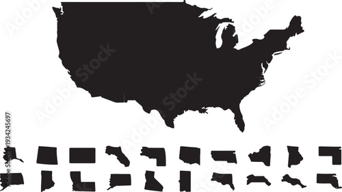 Vector map of USA with silhouette states