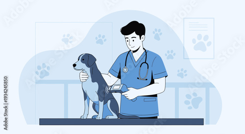 Veterinarian Examining Dog in Clinic, Pet Health Care