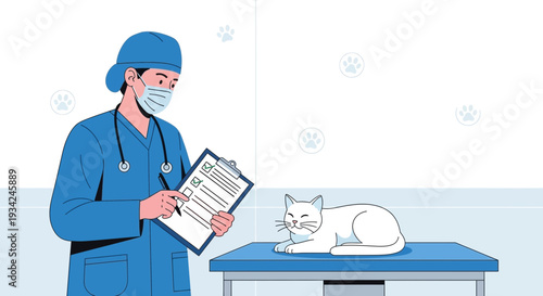 Veterinarian Examining White Cat in Clinic, Medical Check-up and Petcare