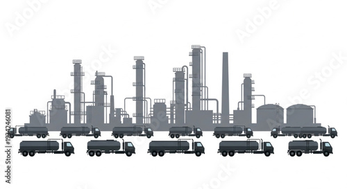 Industrial Refinery with Trucks and Towers.