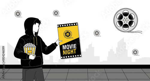 Teenager with popcorn and movie ticket for a night out