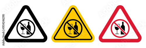 No drinking signs in black yellow and red colors