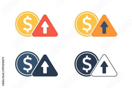 Colorful icons of dollar coin and triangle with arrow pointing up