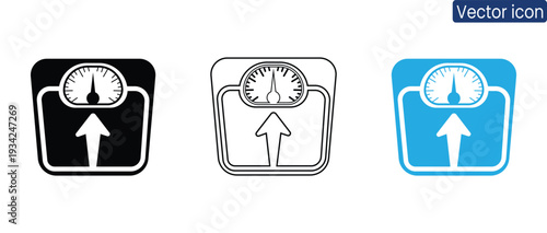Set of three weight scale icons with upward arrows indicating growth