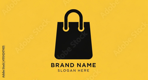 Black Handbag Icon on Yellow Background for Fashion Brand Identity.