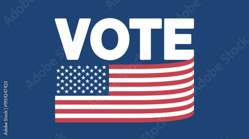 American flag with vote text on blue background for election campaign