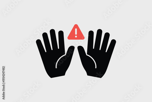 Raised Hands with Warning Exclamation Mark, Emergency Alert Concept
