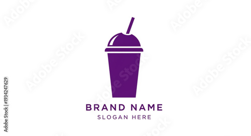 Purple Smoothie or Milkshake Logo Template with Straw.