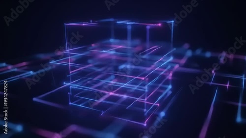 Futuristic Neon Grid Structure Animation.