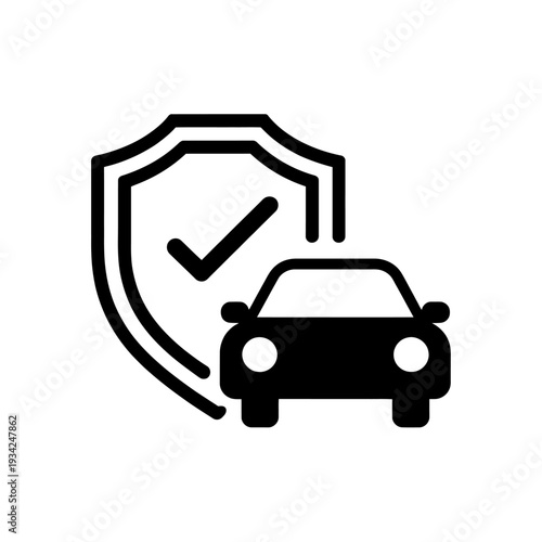 Car shield icon with check mark symbol for protection and safety concept