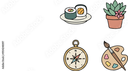 Cute Pastel and Lifestyle Icon Set – Hand-Drawn Doodle Vector Collection