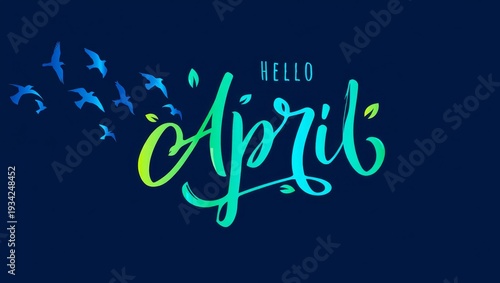 Hello April lettering with 3D effect for logotype.