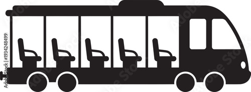 Modern electric sightseeing shuttle bus silhouette for airport passenger transport and resort city tours.