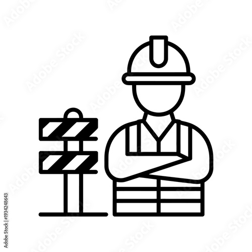 Construction worker with hard hat and road sign icon  worker with crossed arms