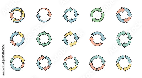 Circular Refresh Arrow Icons Set - Cycle, Reload, Repeat Symbols