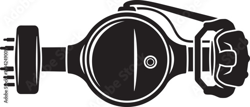 Vector illustration of a car rear axle differential with disk brake assembly for automotive engineering.