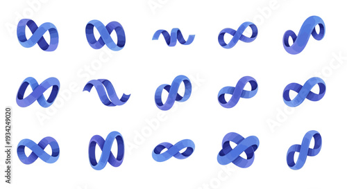 Infinity symbol collection. 3D rendering loop icon set