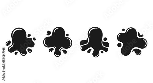 Ink blot collection. Black paint stains set