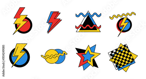 Memphis style design elements set, retro