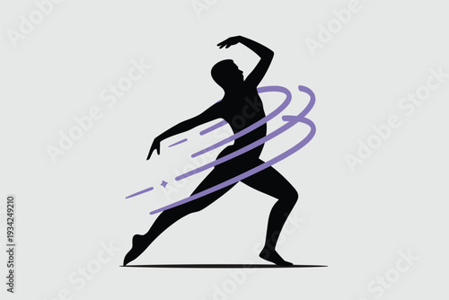 Dynamic Dancer in Motion with Vibrant Purple Light Streaks, Creative Performance Concept