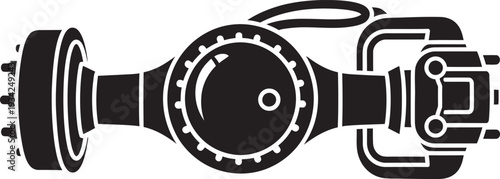 Heavy duty vehicle rear axle assembly with differential gear housing and suspension components vector icon.