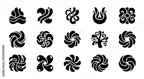 Set of abstract floral design elements, decorative motifs