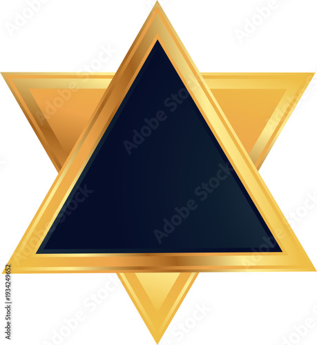 ゴールドフレームに包まれた立体トライアングルエンブレム｜ダークネイビー背景の高級感シンボル装飾デザイン素材