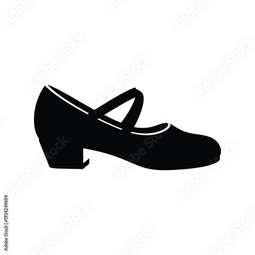 Black Mary Jane Shoe Silhouette Vector Icon Isolated on White Background