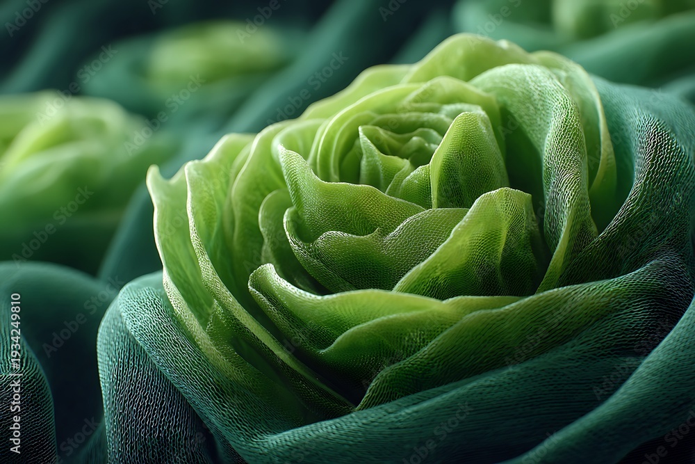 Fototapeta premium A captivating macro shot of a green rose, showcasing intricate details and a soothing, elegant floral arrangement.